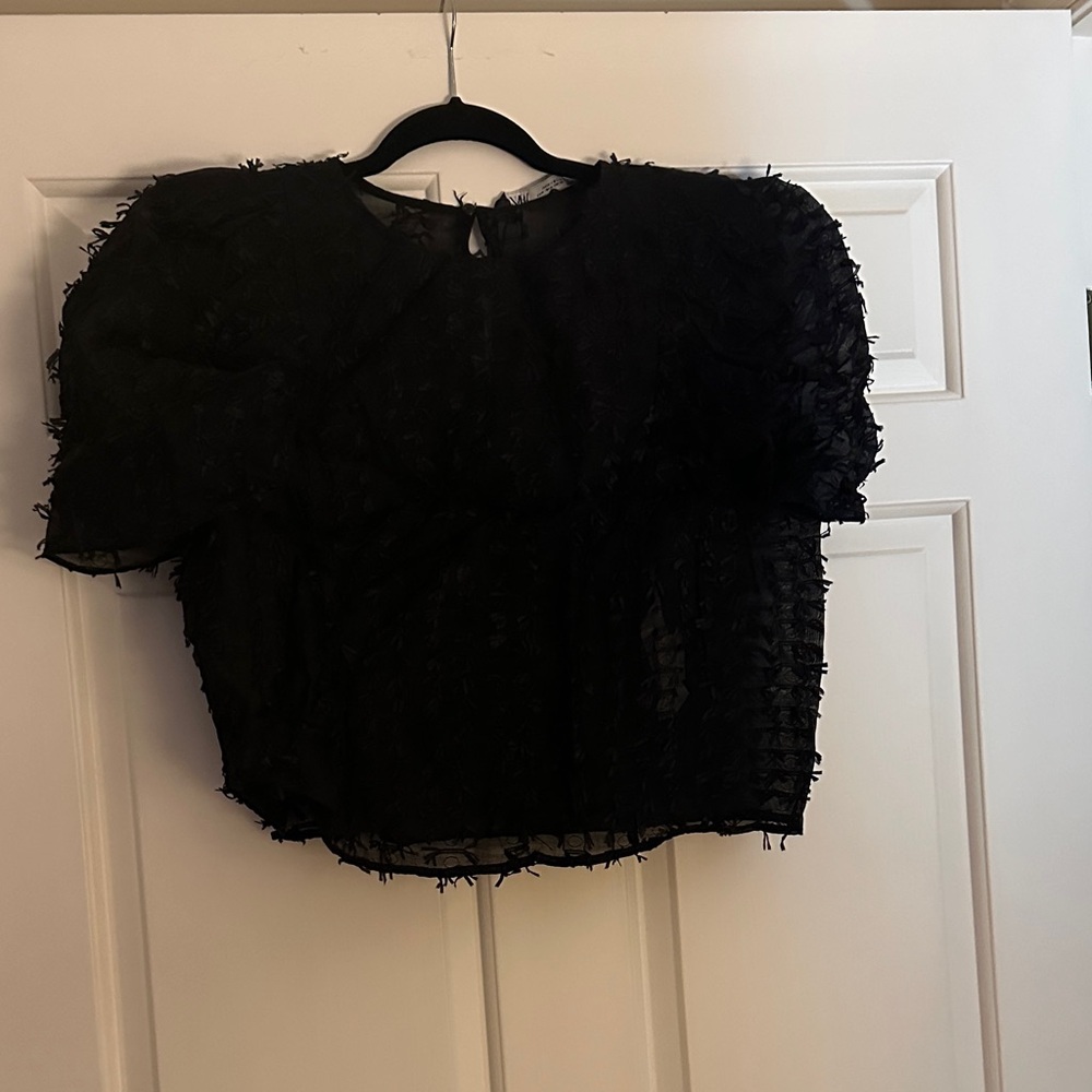 Zara Black Textured Women's Blouse